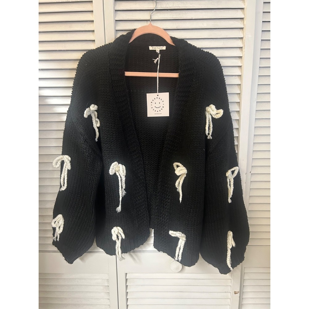 Baevely Black Cardigan With White Bows Size 1XL